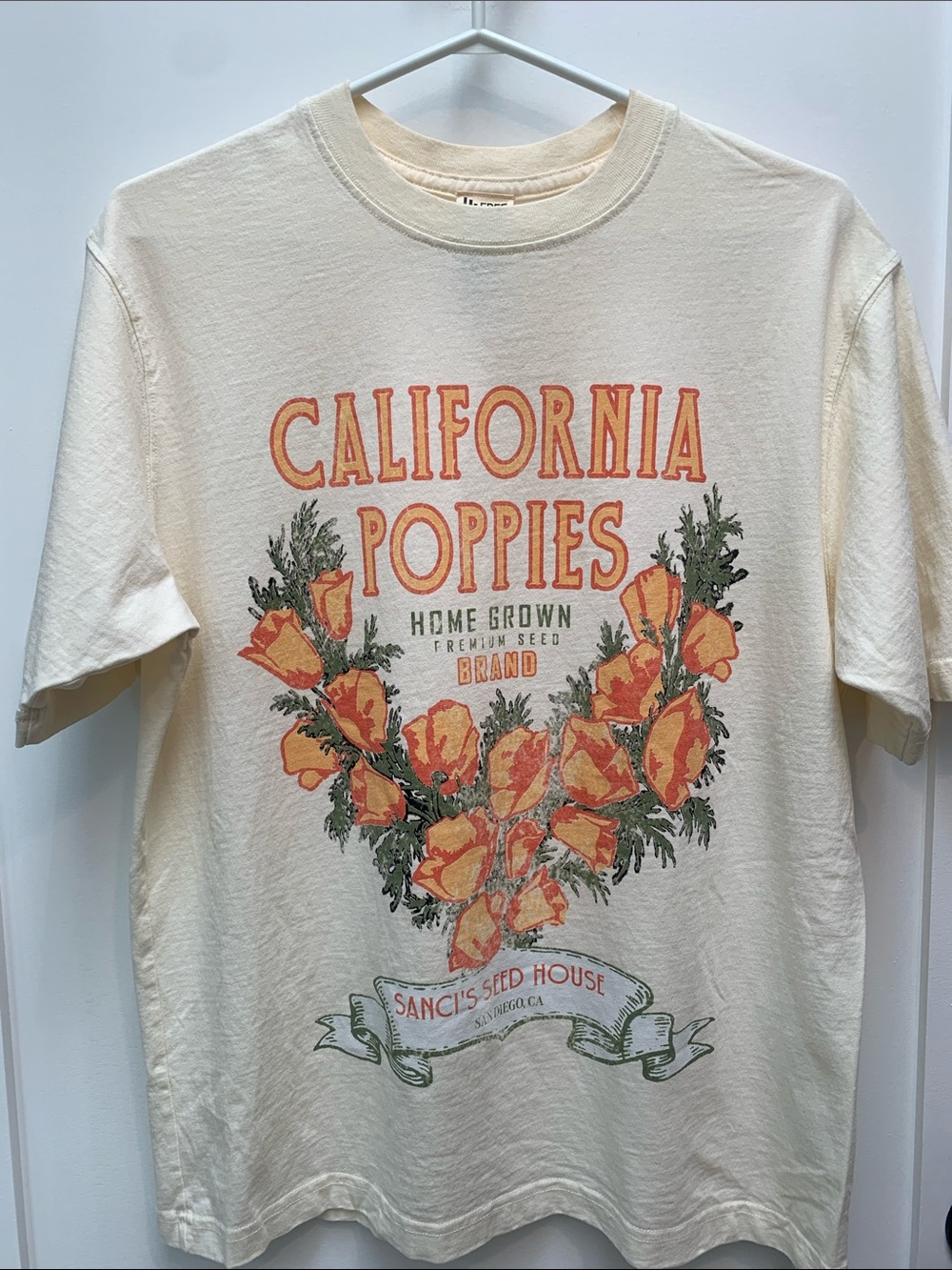 Free People Cream 'California Poppies' Graphic Tee with Orange Floral Print